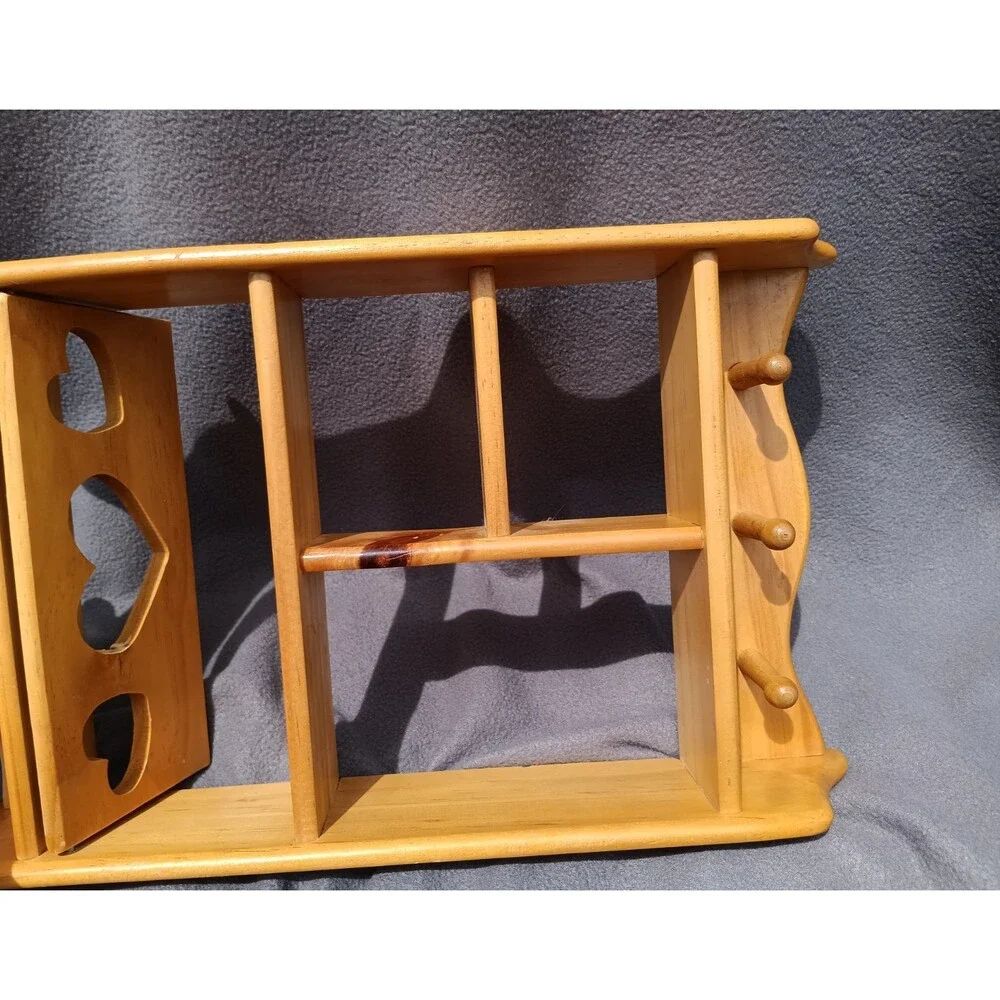 Vtg Wood Wall Curio Heart Cut Out Shadow Box Cubby Shelf Cottagecore Apothecary